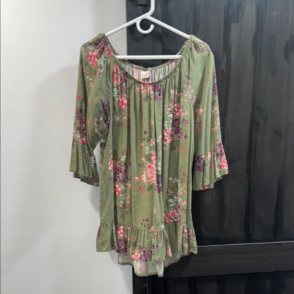 Terra & Sky Floral Blouse in Green and Pink